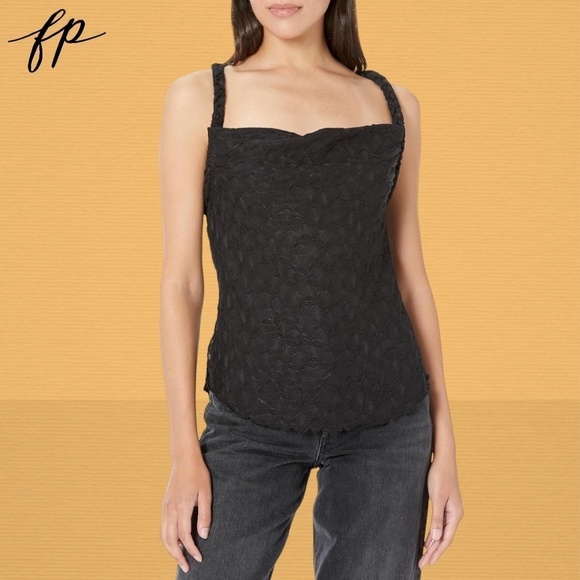 FREE PEOPLE Mykonos Jacquard Cowl Neck Braided Strap Drapey Open Back Tank Top - Picture 4 of 12